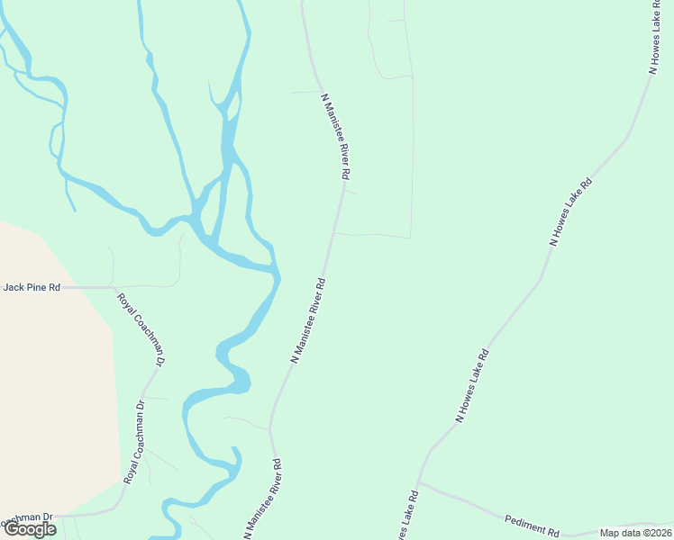 map of restaurants, bars, coffee shops, grocery stores, and more near North Manistee River Road in Grayling