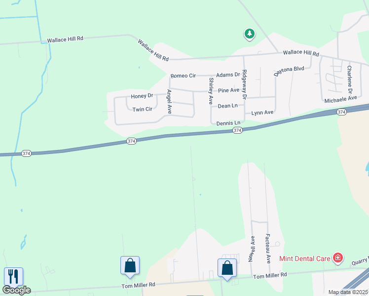 map of restaurants, bars, coffee shops, grocery stores, and more near Highway 374 in Plattsburgh