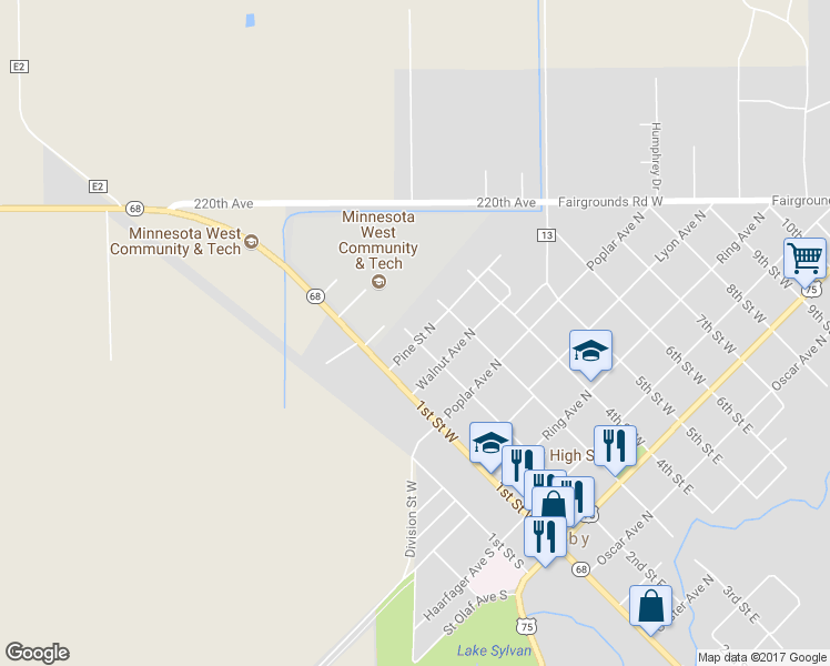map of restaurants, bars, coffee shops, grocery stores, and more near 204 Pine Avenue North in Canby