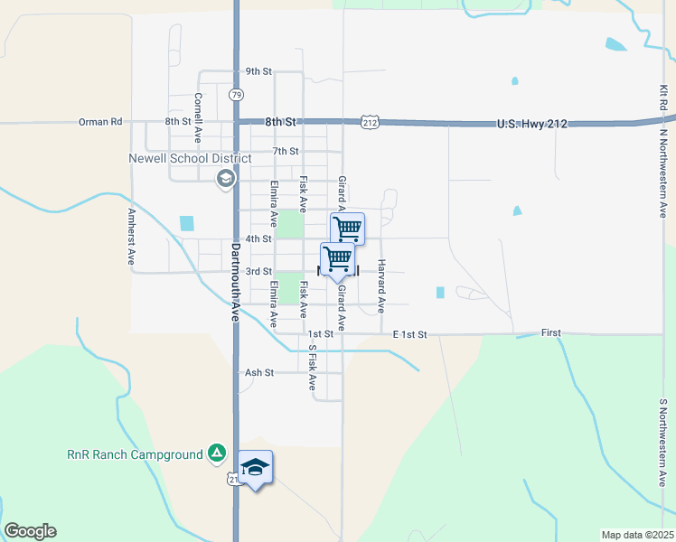 map of restaurants, bars, coffee shops, grocery stores, and more near in Newell