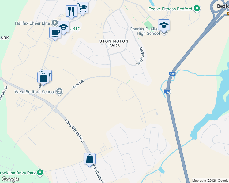 map of restaurants, bars, coffee shops, grocery stores, and more near 37 Samaa Court in Bedford