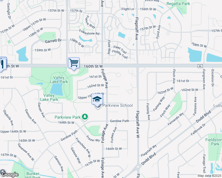 map of restaurants, bars, coffee shops, grocery stores, and more near 16160 Foliage Avenue in Rosemount
