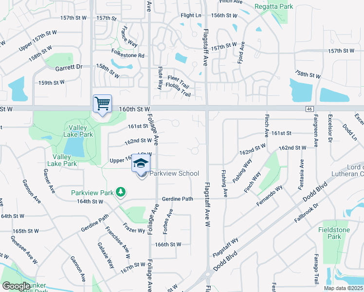 map of restaurants, bars, coffee shops, grocery stores, and more near 16134 Foliage Avenue in Rosemount