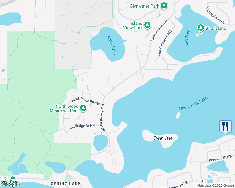 map of restaurants, bars, coffee shops, grocery stores, and more near 16145 Northwood Road Northwest in Prior Lake