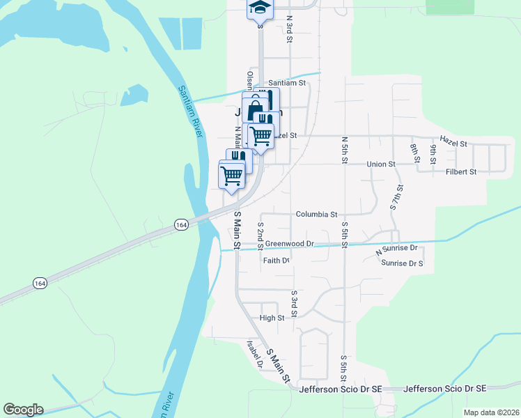 map of restaurants, bars, coffee shops, grocery stores, and more near 219 Columbia Street in Jefferson