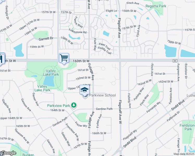 map of restaurants, bars, coffee shops, grocery stores, and more near 16104 Foliage Avenue in Rosemount