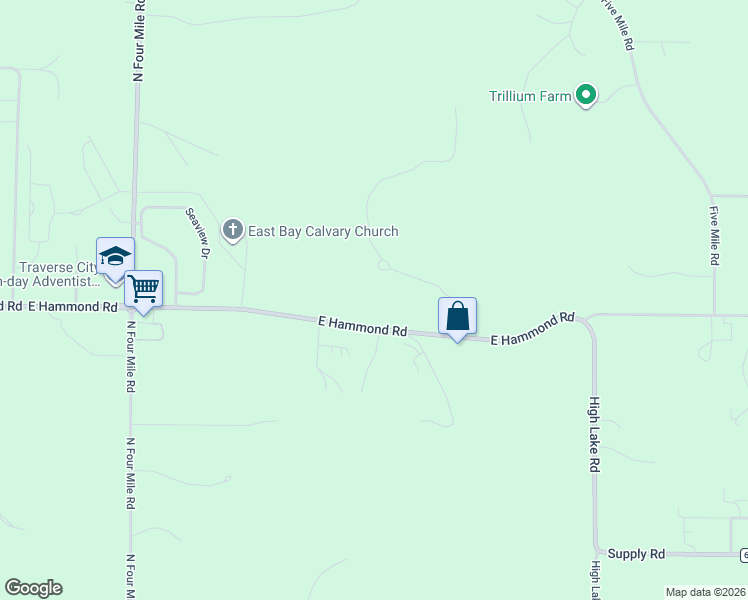 map of restaurants, bars, coffee shops, grocery stores, and more near 2449 Hammond Road East in Traverse City