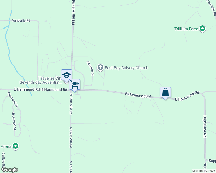 map of restaurants, bars, coffee shops, grocery stores, and more near 2265 East Hammond Road in Traverse City