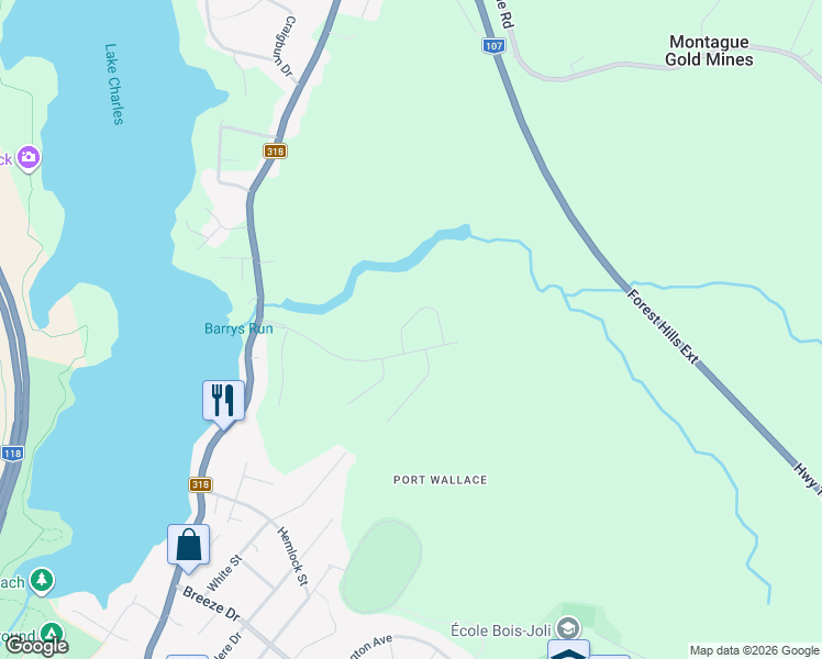 map of restaurants, bars, coffee shops, grocery stores, and more near Gardenia Way in Dartmouth