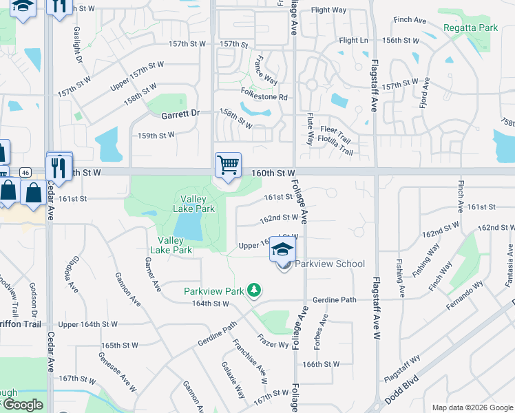 map of restaurants, bars, coffee shops, grocery stores, and more near 6852 161st Street in Rosemount