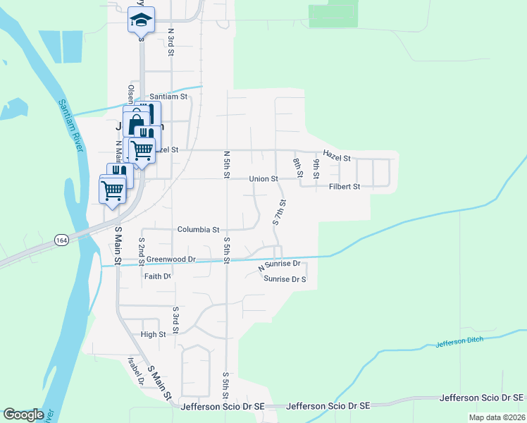 map of restaurants, bars, coffee shops, grocery stores, and more near 219 Columbia Street in Jefferson