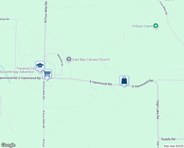 map of restaurants, bars, coffee shops, grocery stores, and more near 2265 East Hammond Road in Traverse City