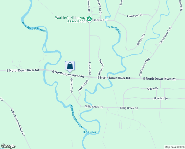 map of restaurants, bars, coffee shops, grocery stores, and more near 2318-2586 Wynnwood Road in Grayling