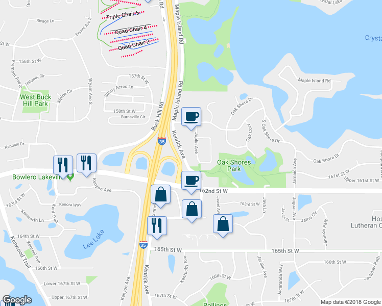map of restaurants, bars, coffee shops, grocery stores, and more near 16115 Joplin Avenue in Lakeville