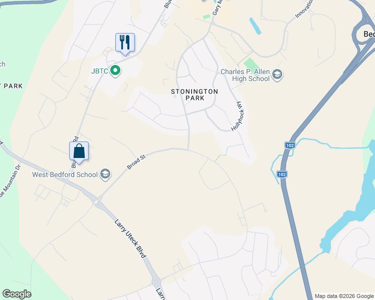 map of restaurants, bars, coffee shops, grocery stores, and more near 267 Gary Martin Drive in Bedford