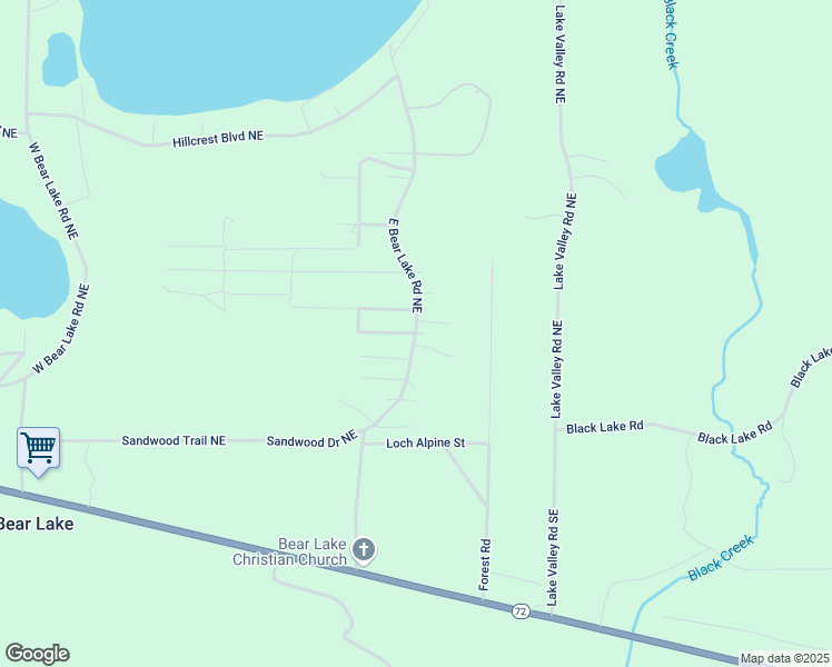 map of restaurants, bars, coffee shops, grocery stores, and more near 342 East Bear Lake Road Northeast in Kalkaska