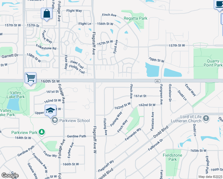 map of restaurants, bars, coffee shops, grocery stores, and more near 16063 Finland Avenue West in Rosemount