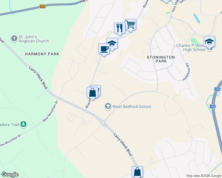map of restaurants, bars, coffee shops, grocery stores, and more near 48 Farringdon Way in Lower Sackville