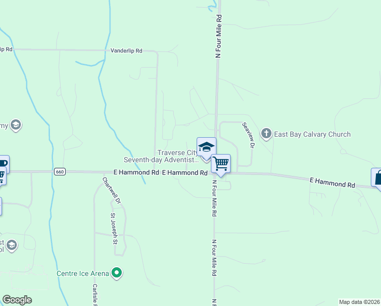 map of restaurants, bars, coffee shops, grocery stores, and more near 2096 Chrystal Ridge Drive in Traverse City