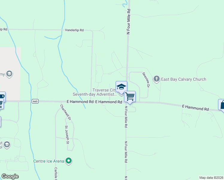 map of restaurants, bars, coffee shops, grocery stores, and more near 2072-2096 Chrystal Ridge Drive in Traverse City
