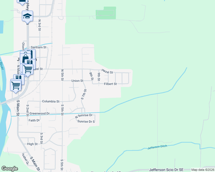 map of restaurants, bars, coffee shops, grocery stores, and more near 984 Filbert Street in Jefferson