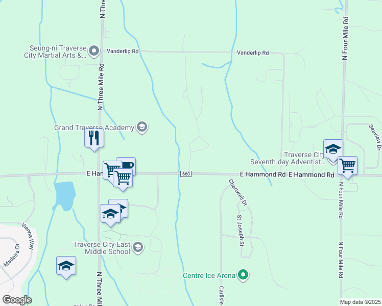 map of restaurants, bars, coffee shops, grocery stores, and more near in Garfield Township
