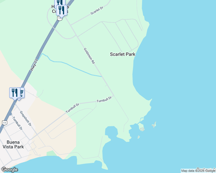 map of restaurants, bars, coffee shops, grocery stores, and more near 3310 Goldstein Road in Washago