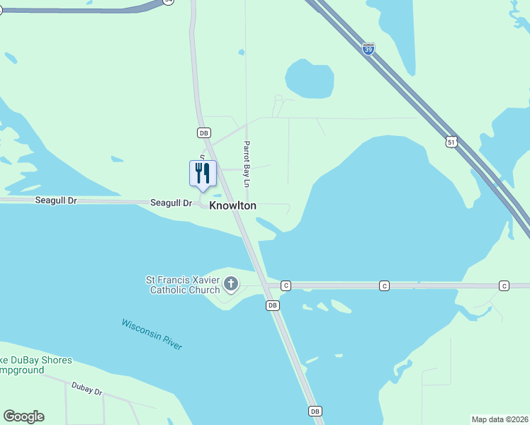 map of restaurants, bars, coffee shops, grocery stores, and more near 1640 County Road DB in Mosinee