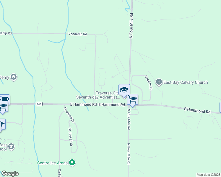 map of restaurants, bars, coffee shops, grocery stores, and more near 2072-2096 Chrystal Ridge Drive in Traverse City