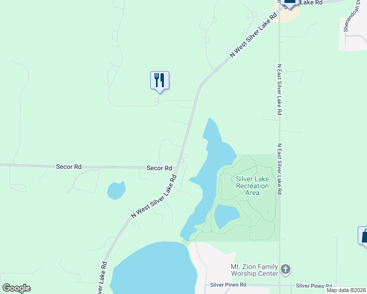 map of restaurants, bars, coffee shops, grocery stores, and more near 2093 North West Silver Lake Road in Traverse City
