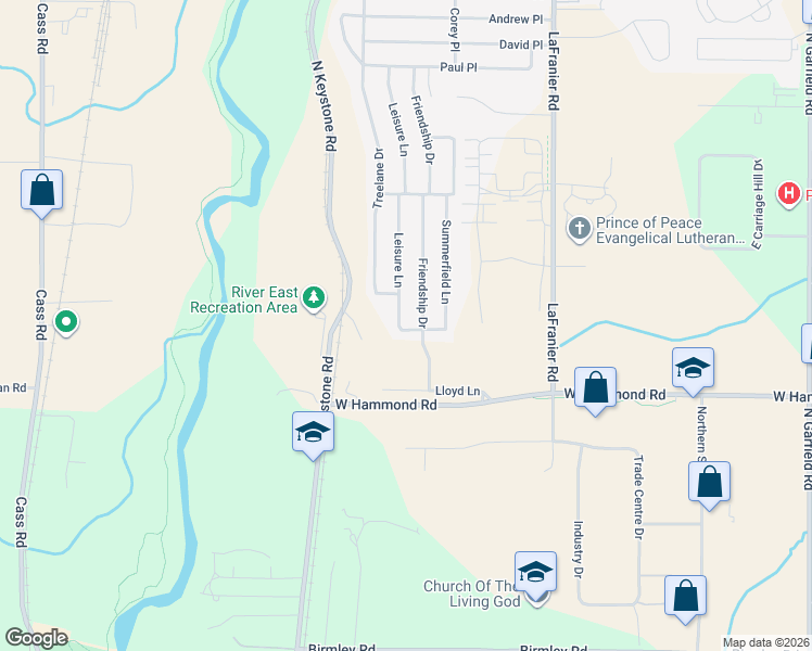 map of restaurants, bars, coffee shops, grocery stores, and more near Lloyd Lane in Traverse City