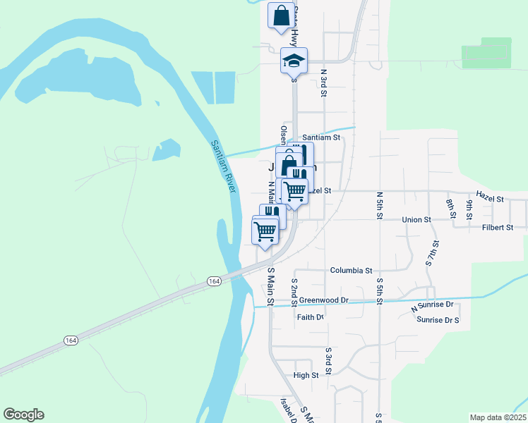 map of restaurants, bars, coffee shops, grocery stores, and more near 114 North Main Street in Aumsville