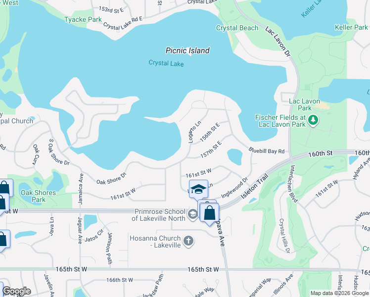 map of restaurants, bars, coffee shops, grocery stores, and more near 15620 Logarto Lane in Burnsville