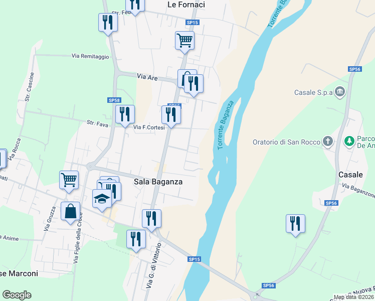 map of restaurants, bars, coffee shops, grocery stores, and more near 5 Via Rosa Augusto in Sala Baganza