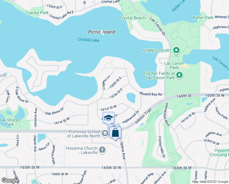 map of restaurants, bars, coffee shops, grocery stores, and more near 1005 156th Street East in Burnsville