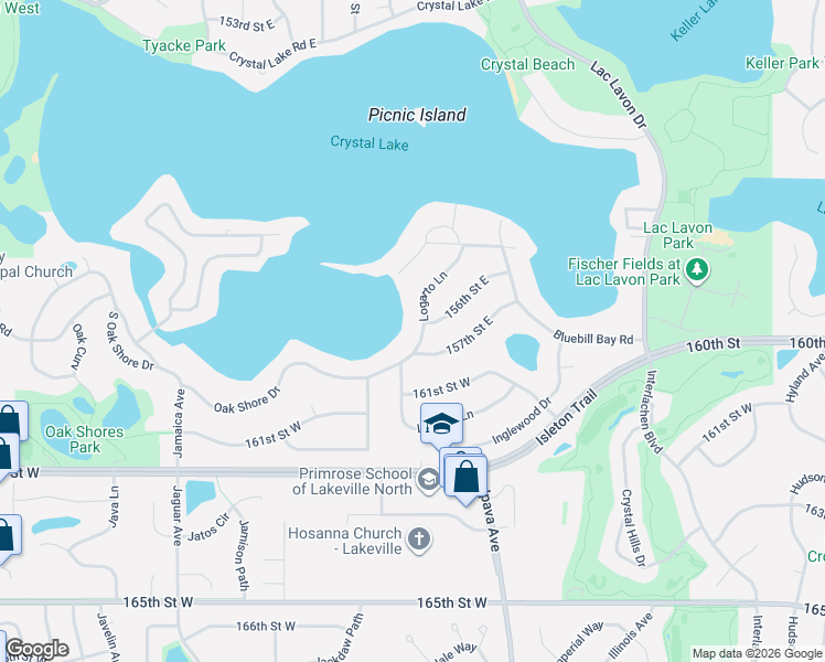 map of restaurants, bars, coffee shops, grocery stores, and more near 15620 Logarto Lane in Burnsville
