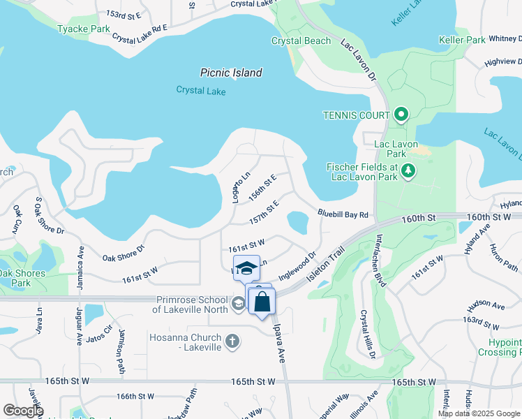 map of restaurants, bars, coffee shops, grocery stores, and more near 1005 156th Street East in Burnsville