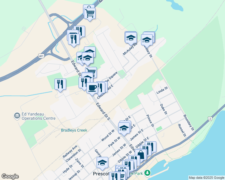 map of restaurants, bars, coffee shops, grocery stores, and more near 872 Claxton Terrace in Prescott