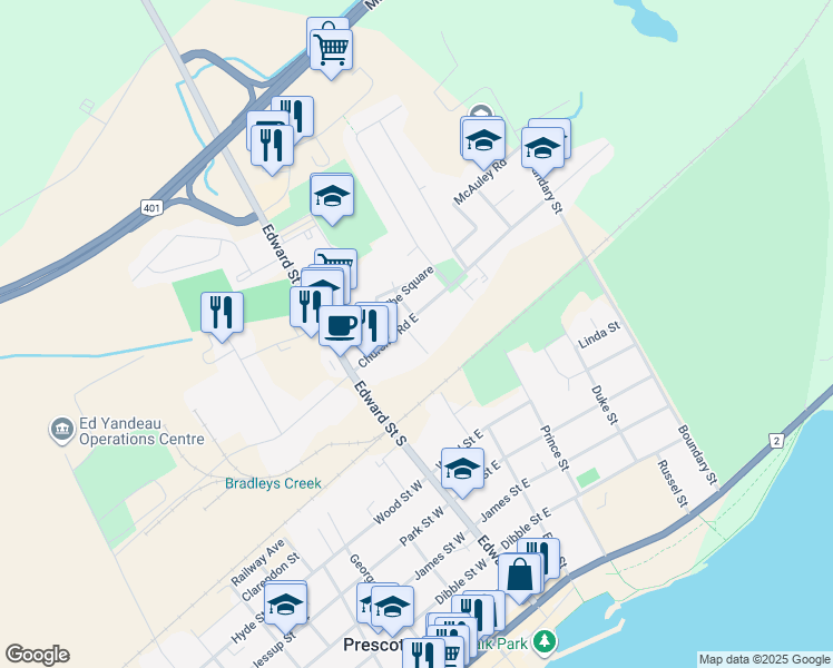 map of restaurants, bars, coffee shops, grocery stores, and more near 872 Claxton Terrace in Prescott