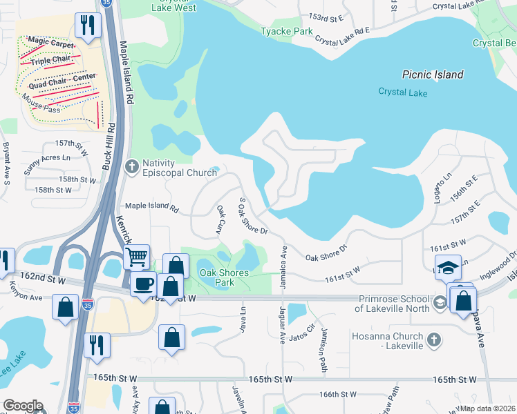 map of restaurants, bars, coffee shops, grocery stores, and more near 240 Maple Island Road in Burnsville