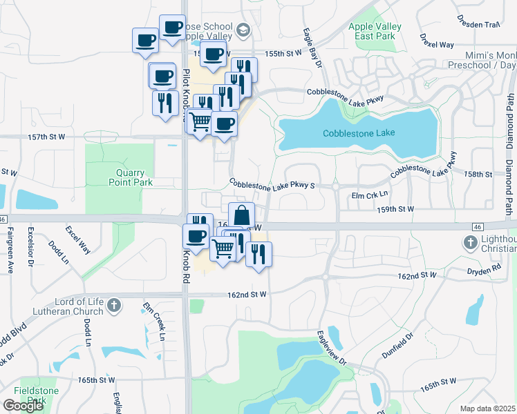 map of restaurants, bars, coffee shops, grocery stores, and more near 15899 Elmhurst Lane in Apple Valley