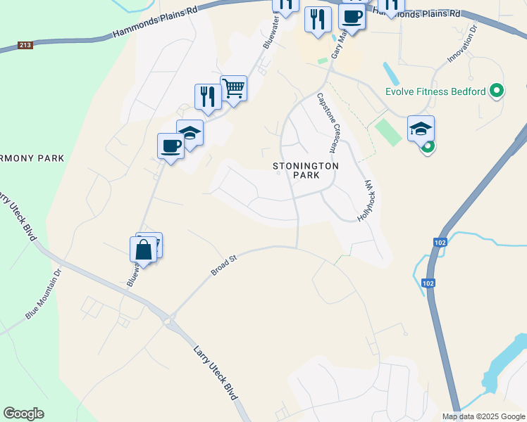 map of restaurants, bars, coffee shops, grocery stores, and more near 61 Larkview Terrace in Bedford