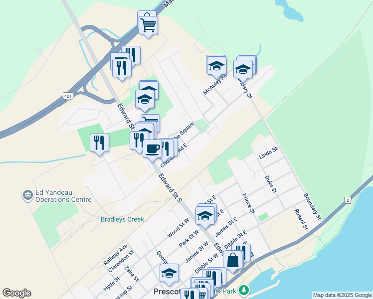 map of restaurants, bars, coffee shops, grocery stores, and more near 872 Claxton Terrace in Prescott