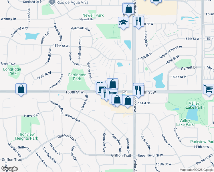 map of restaurants, bars, coffee shops, grocery stores, and more near 15962 Granada Avenue in Apple Valley