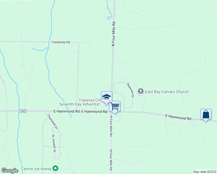 map of restaurants, bars, coffee shops, grocery stores, and more near 1964 Headwaters Drive in Traverse City