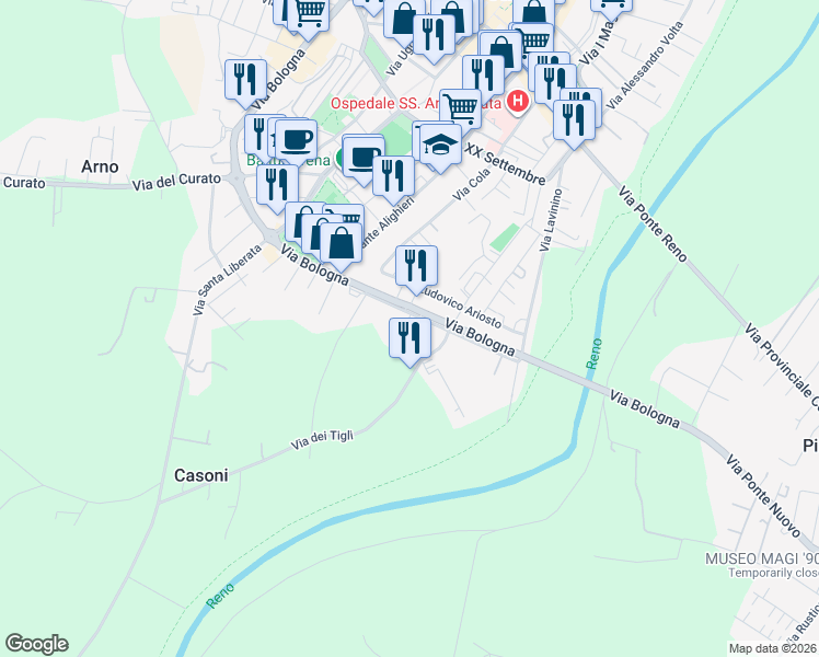 map of restaurants, bars, coffee shops, grocery stores, and more near 8 Via Don Giovanni Minzoni in Cento