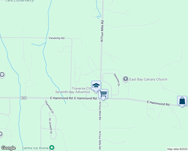 map of restaurants, bars, coffee shops, grocery stores, and more near 1964 Headwaters Drive in Traverse City