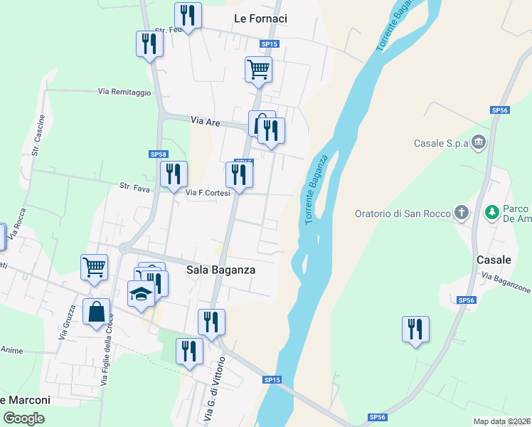 map of restaurants, bars, coffee shops, grocery stores, and more near 5 Via Rosa Augusto in Sala Baganza