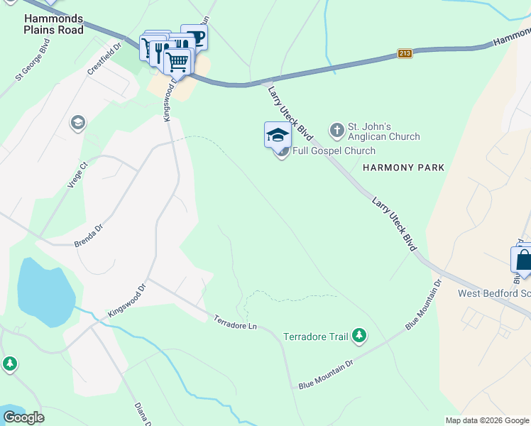 map of restaurants, bars, coffee shops, grocery stores, and more near 60 Blue Forest Lane in Hammonds Plains