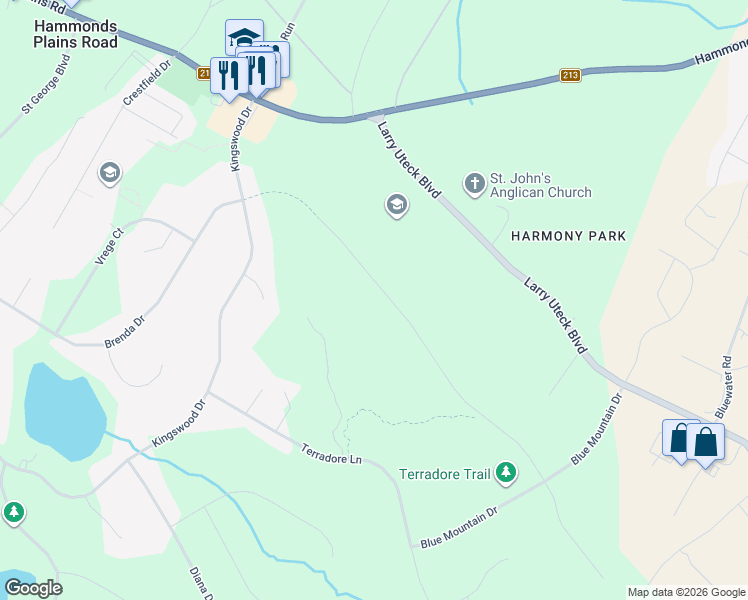 map of restaurants, bars, coffee shops, grocery stores, and more near 60 Blue Forest Lane in Hammonds Plains
